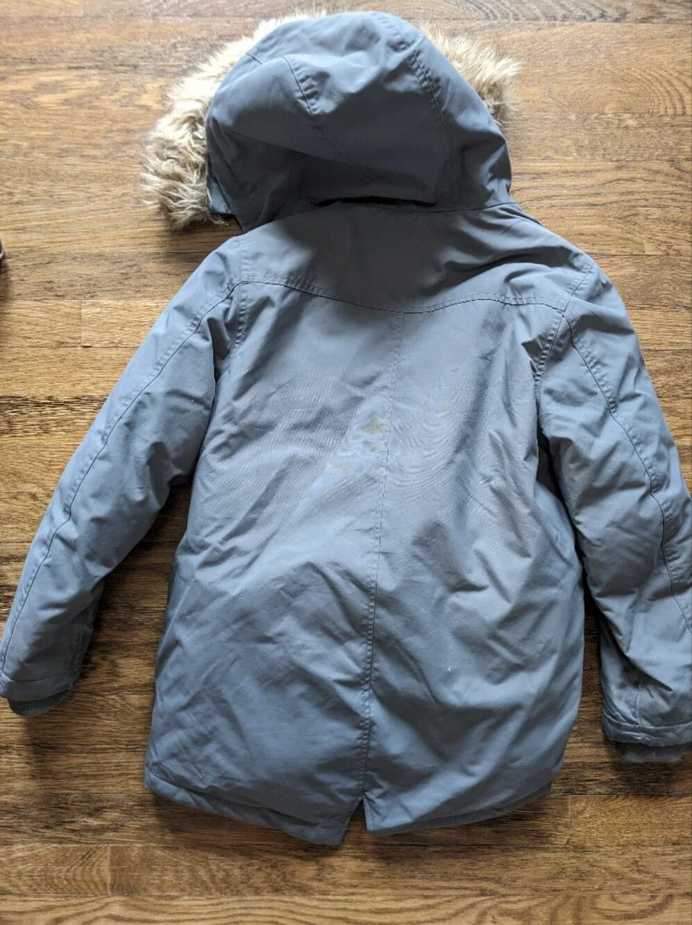 Eddie Bauer Boy's Hooded Puffer Parka in Charcoal with Removable Faux-Sherpa